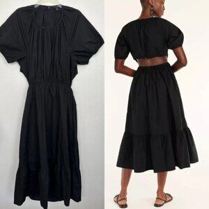 J.Crew Women's Side-Cutout Cotton Poplin Midi Dress Zipper Black Size 14 BG397